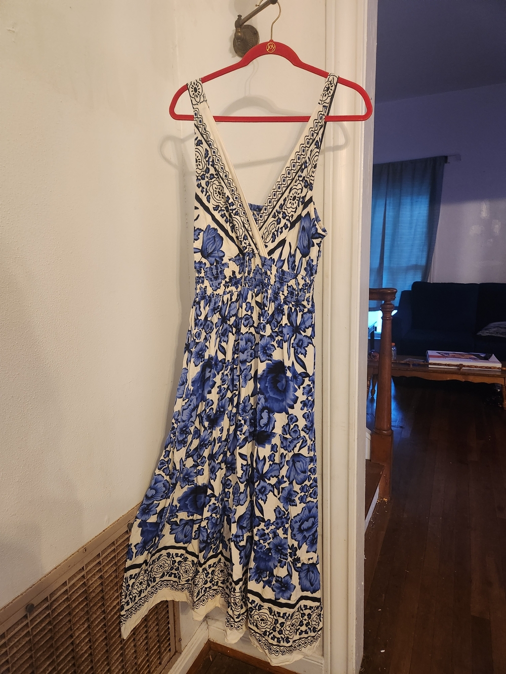 Blue & White Floral V-Neck Maxi Dress